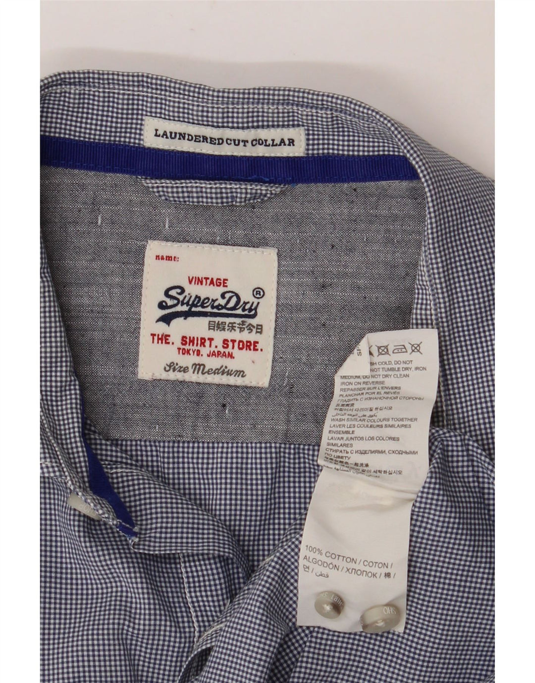 SUPERDRY Herrenhemd aus mittelblauer Gingham-Baumwolle in Marineblau