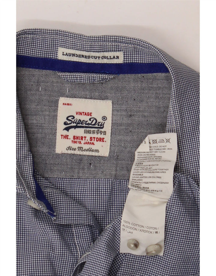 SUPERDRY Herrenhemd aus mittelblauer Gingham-Baumwolle in Marineblau