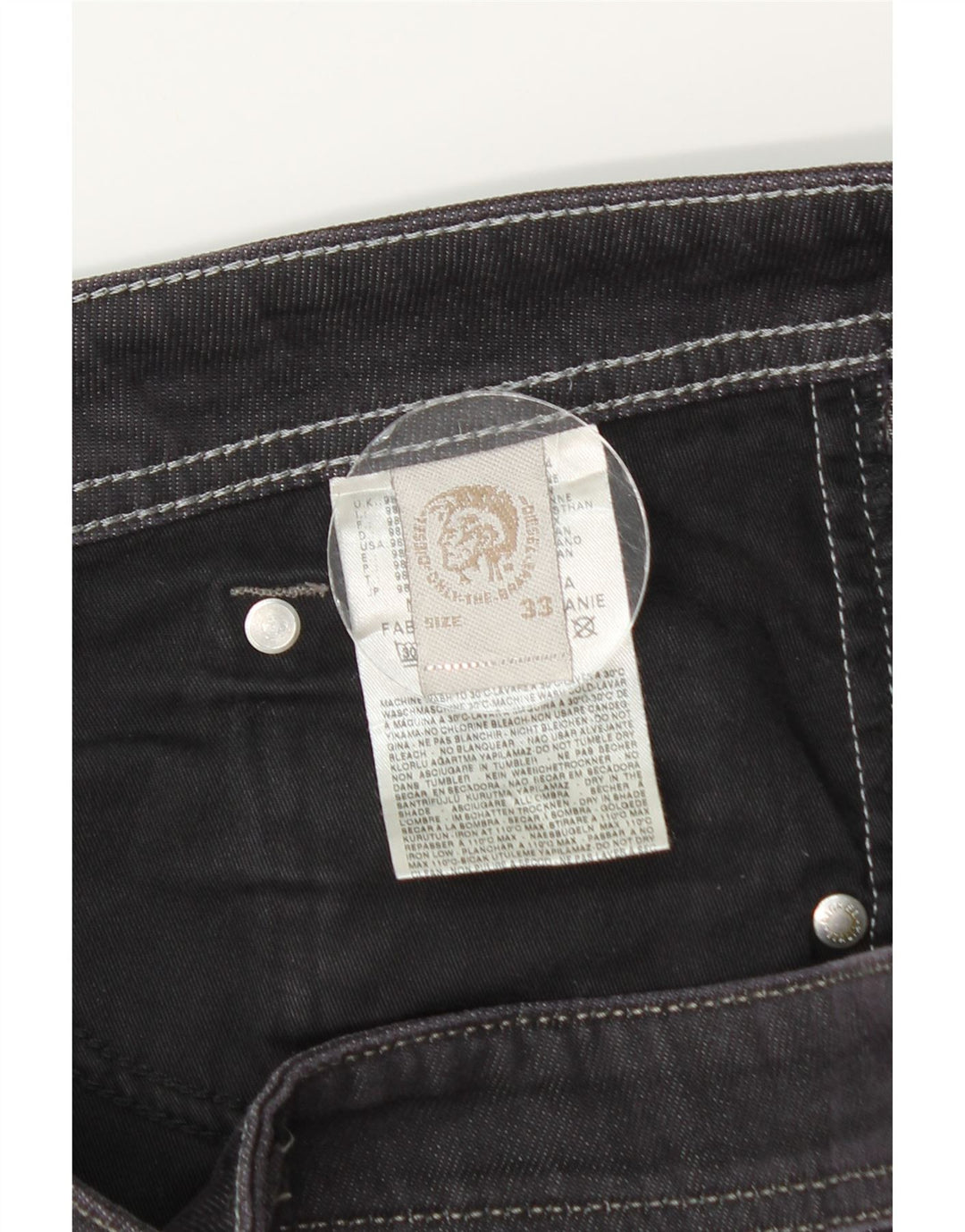 DIESEL Herren Straight Jeans W33 L30 Graue Baumwolle