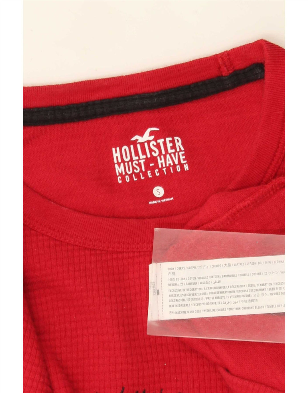 Hollister Herren-Oberteil mit normaler Grafik, langärmlig, klein, aus roter Baumwolle