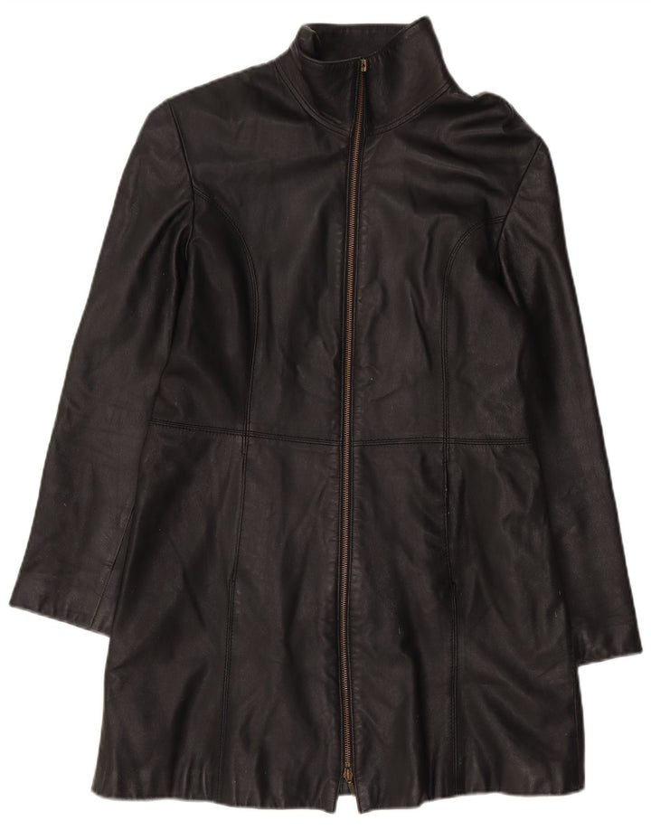 Tommy Hilfiger Damen Ledermantel UK 16 Großes schwarzes Leder
