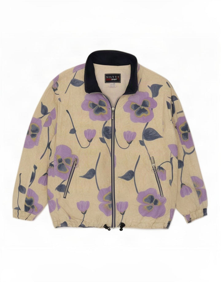 Übergroße Trainingsjacke für Damen von Silvy, IT 42, Mittelbeige mit Blumenmuster