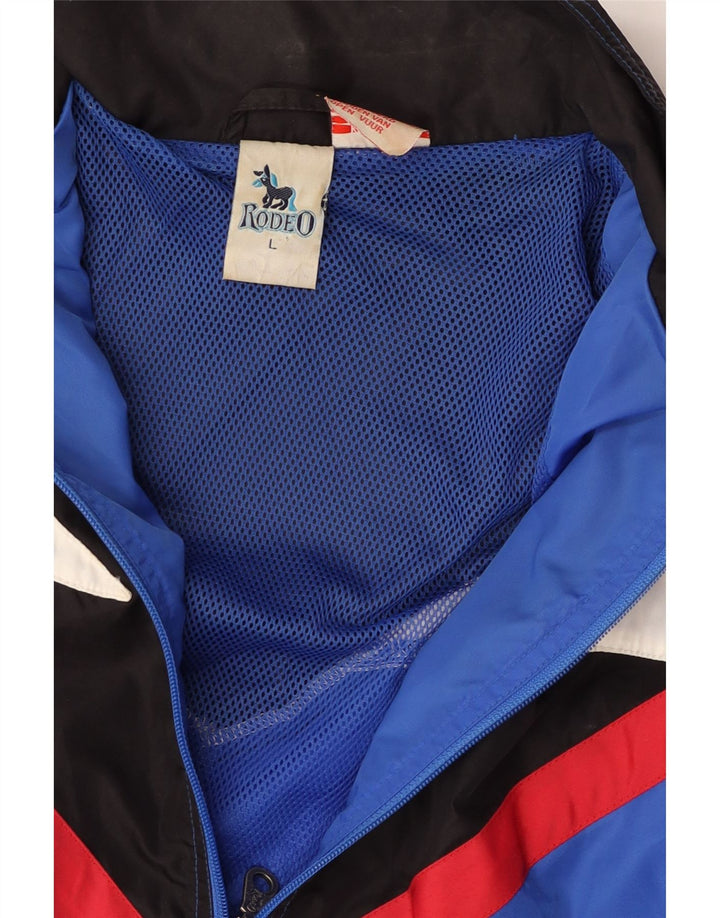 RODEO Mens Graphic Tracksuit Top Jacket Large Blue Colourblock Nylon Vintage Rodeo and Second-Hand Rodeo from Messina Hembry 