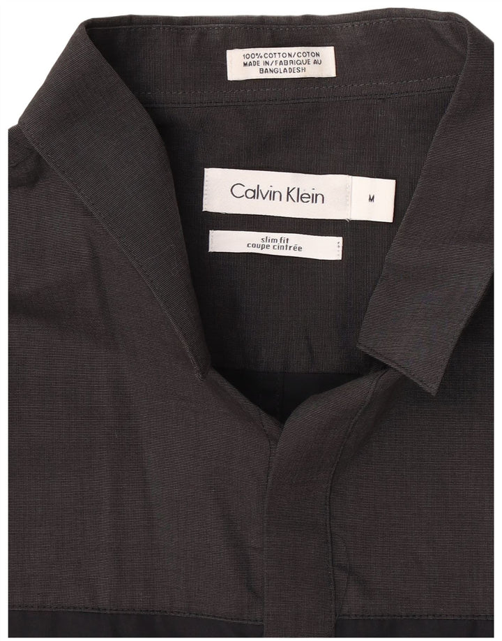 Calvin Klein Herren-Slim-Fit-Hemd aus mittelschwarzer Colourblock-Baumwolle