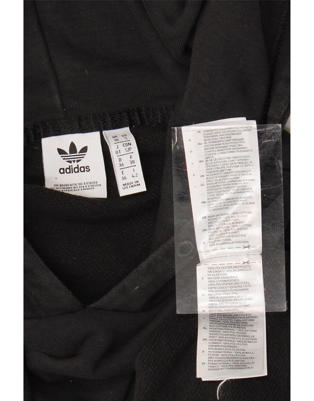 ADIDAS Damen Übergroßer Kapuzenpullover UK 10 Small Schwarz geblümte Baumwolle