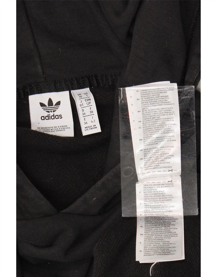 ADIDAS Damen Übergroßer Kapuzenpullover UK 10 Small Schwarz geblümte Baumwolle