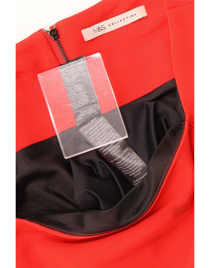 Marks & Spencer Damen Etuikleid UK 12 Mittelrotes, geblümtes Polyester