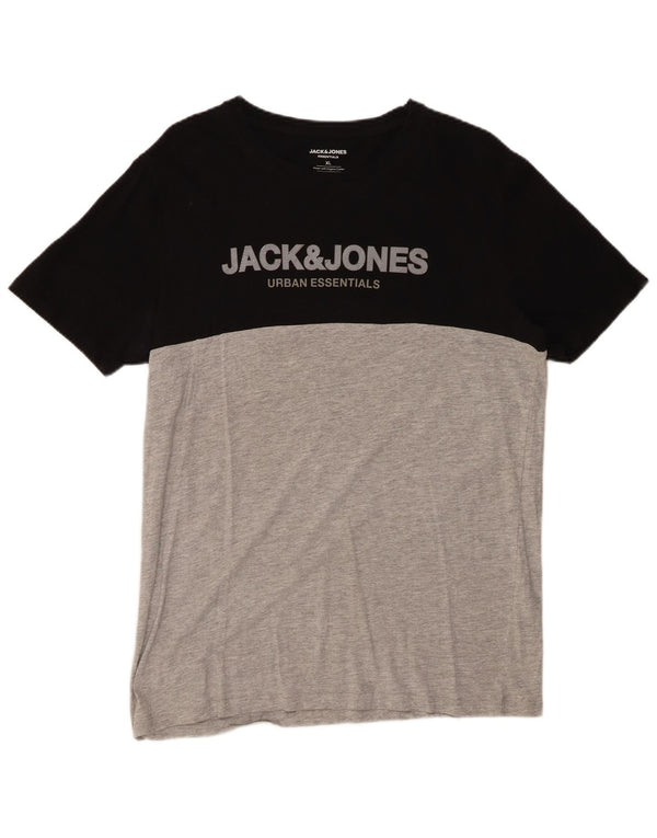 JACK & JONES Herren-T-Shirt mit Grafik, XL, Schwarz, Colourblock-Baumwolle