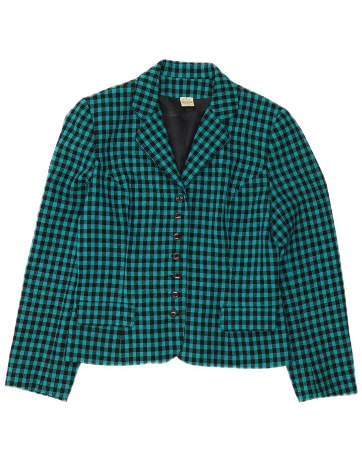 VINTAGE Damen-Blazerjacke mit 7 Knöpfen, UK 12, mittelgrüne Gingham-Wolle