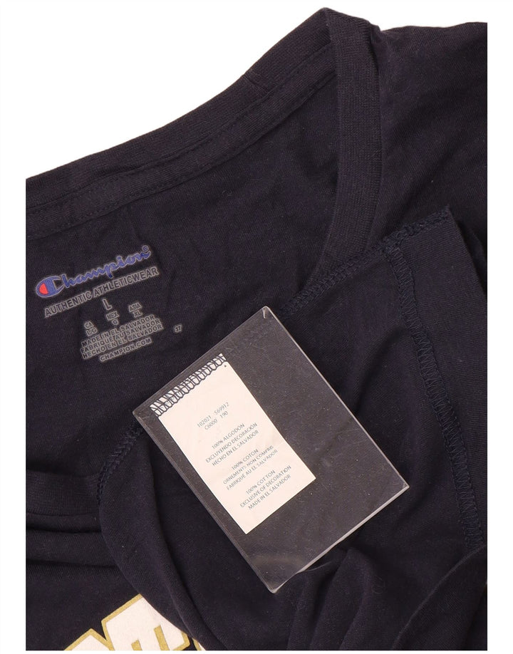 Champion Damen T-Shirt mit Notre-Dame-Grafik, UK 16, Größe L, Marineblau, Baumwolle