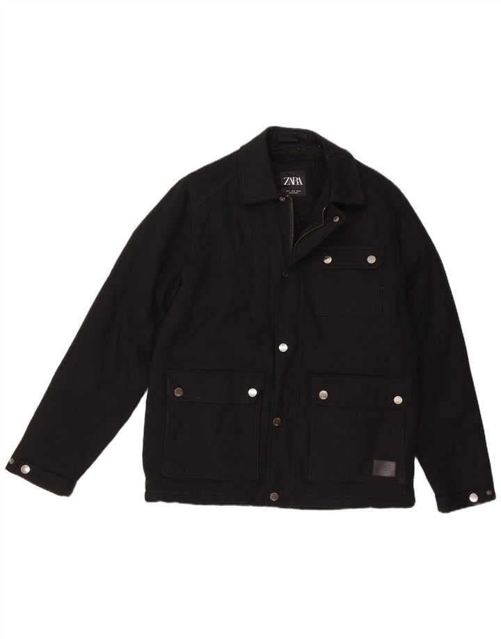 Zara Herren Sherpa Utility Jacke UK 38 Mittelschwarze Baumwolle
