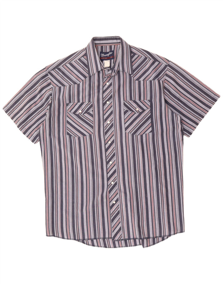 Wrangler Herren Kurzarmhemd Größe 17 XL Blau gestreift