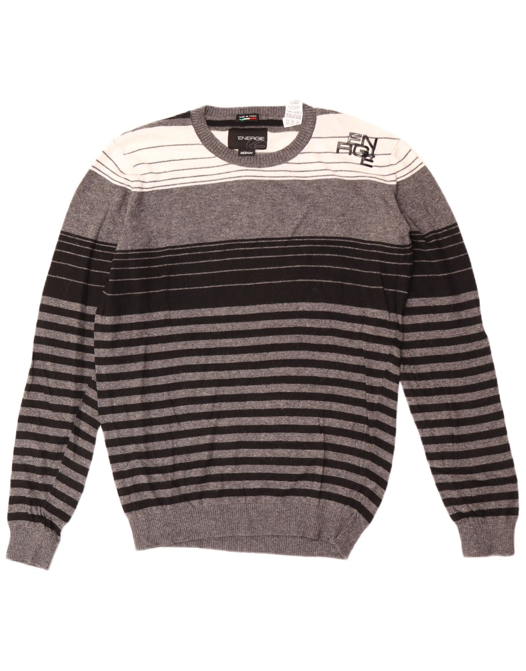 Sixty Herren-Pullover mit Rundhalsausschnitt, mittelgrau gestreifte Viskose