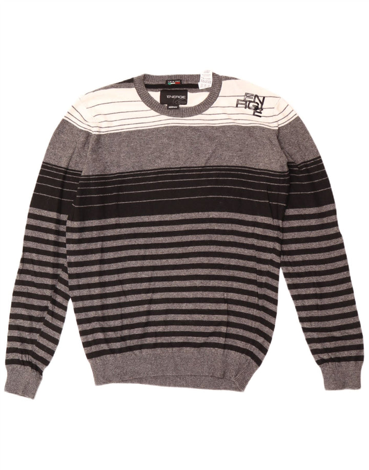Sixty Herren-Pullover mit Rundhalsausschnitt, mittelgrau gestreifte Viskose