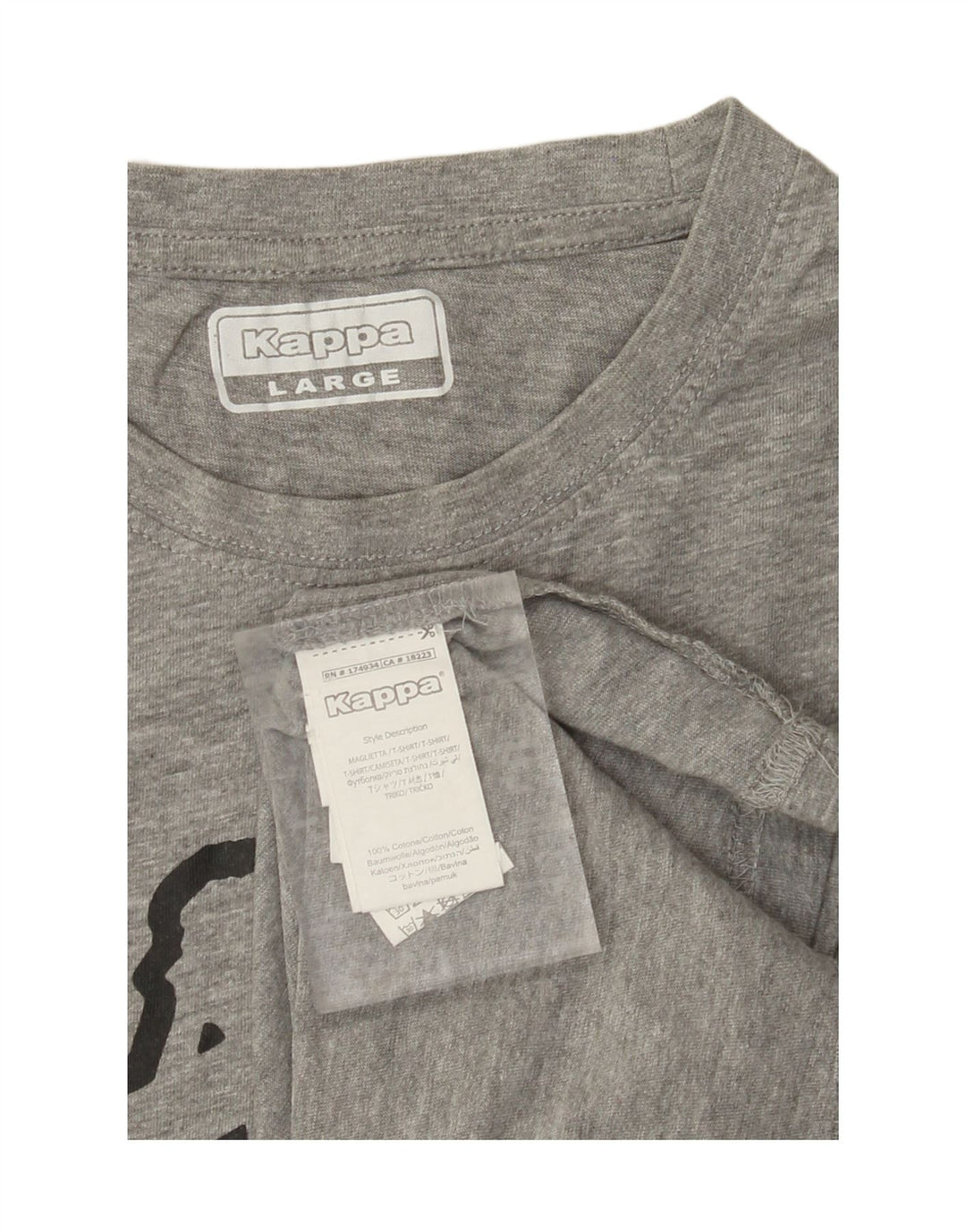 KAPPA Mens Graphic T-Shirt Top Large Grey Cotton