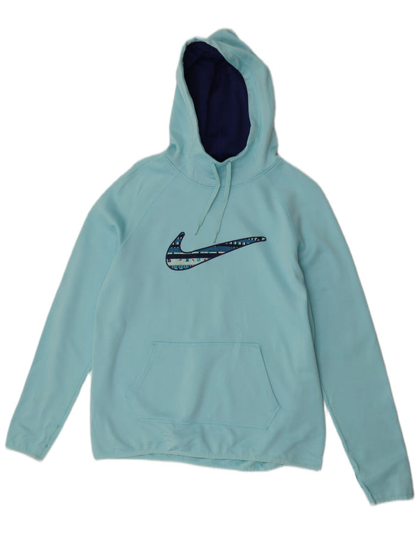 Nike Damen Therma-Fit Graphic Hoodie Pullover UK 14 Mittelblaues Polyester