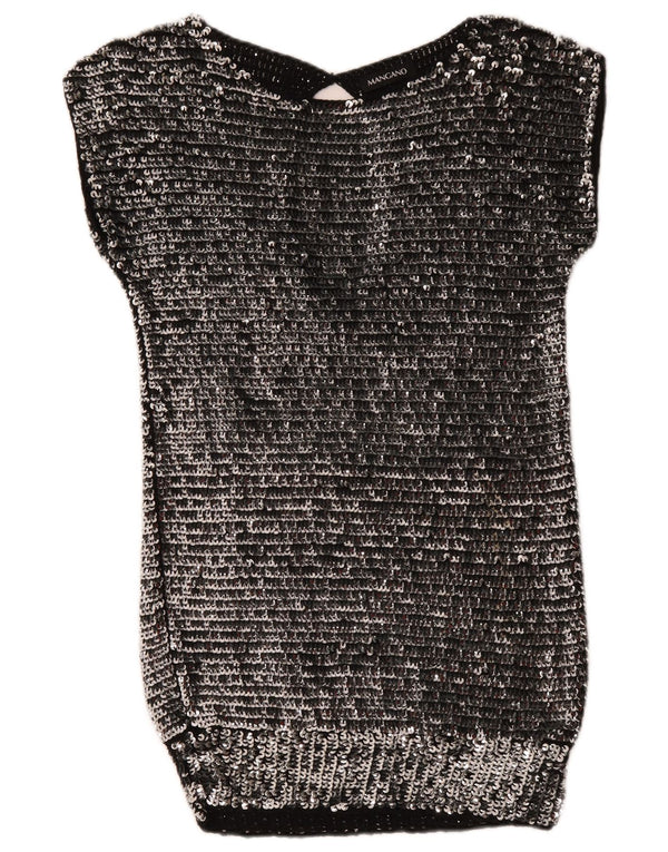 Mangano Womens Sequin Bodycon Dress UK 14 Medium Silver Wool
