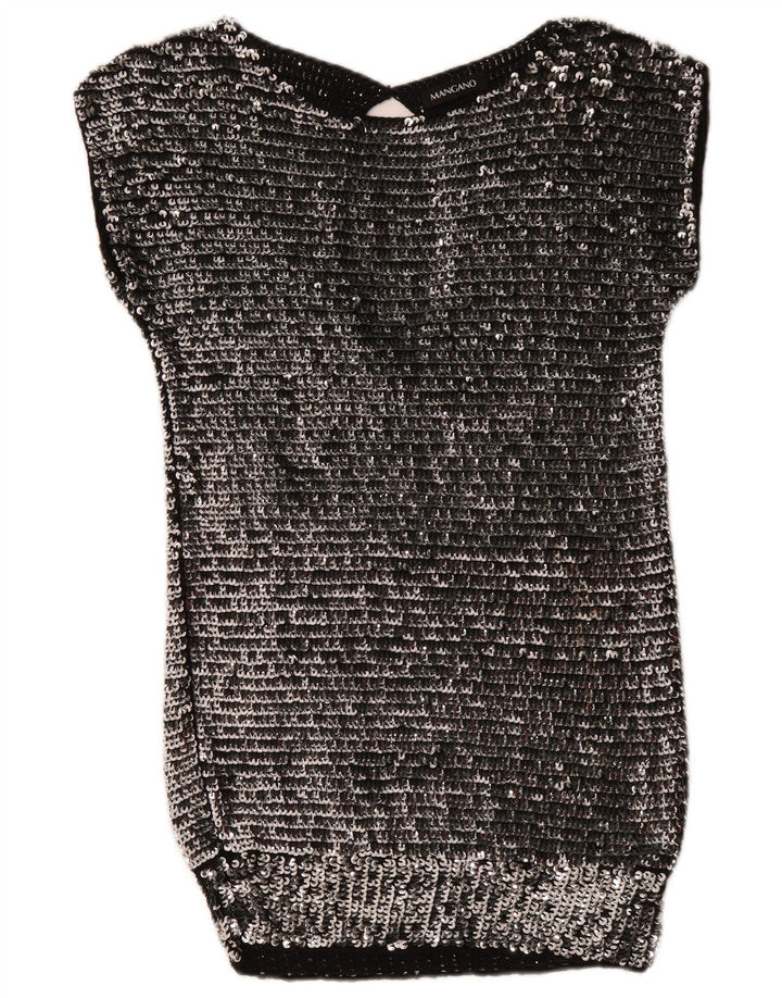 Mangano Damen Pailletten-Bodycon-Kleid UK 14 Medium Silber Wolle