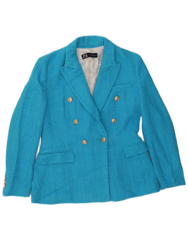 Zweireihiger Blazer für Damen von Zara, Größe UK 12, mittelblau, Baumwolle