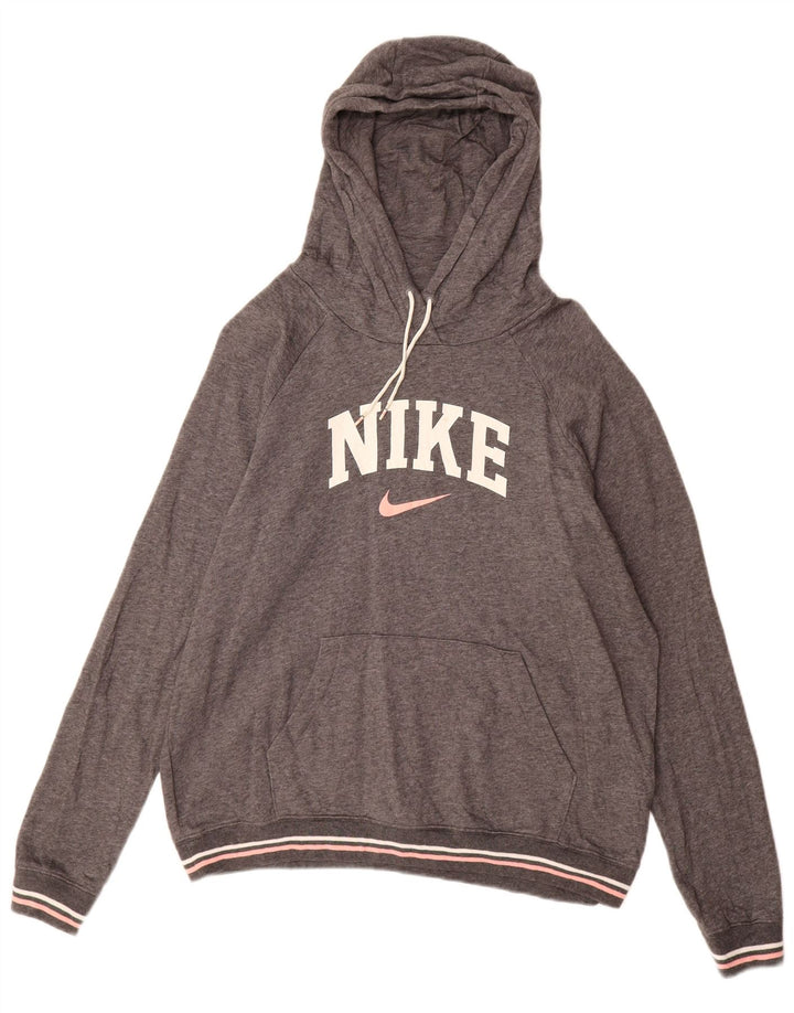 NIKE Womens Graphic Hoodie Pullover UK 16 Große graue Baumwolle