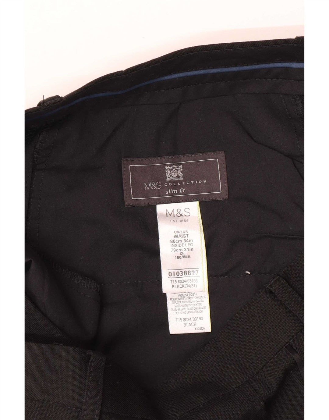 Marks & Spencer Herren Slim Fit Anzughose W34 L31 Schwarz Polyester
