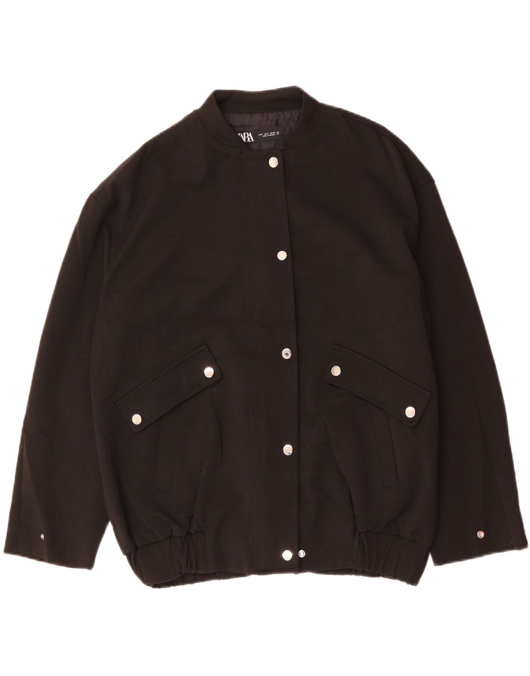 Zara Damen Übergroße Bomberjacke UK 10 Small Schwarz Acetat
