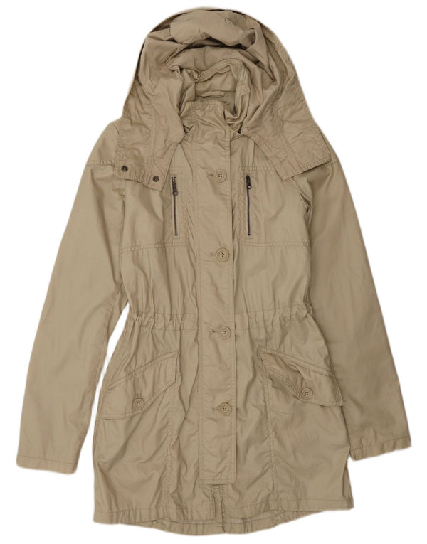 Sisley Womens Hooded Loose Fit Utility Jacke UK 6 XS Beige Baumwolle