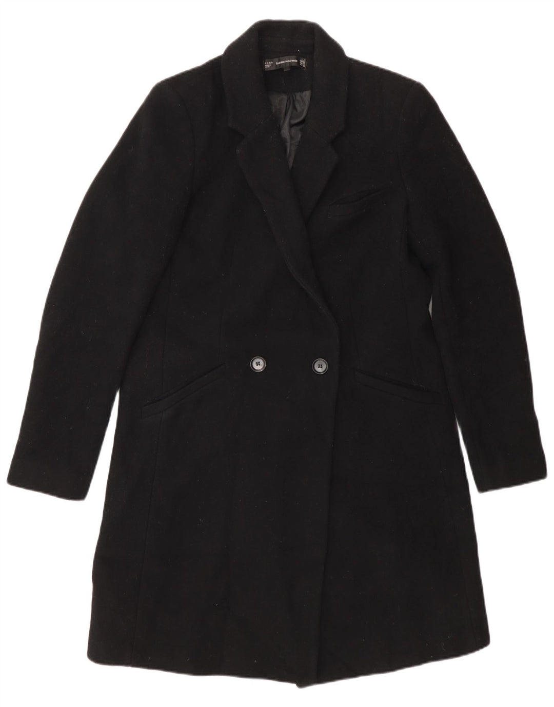 Zweireihiger Damenmantel von Zara, UK 12, Mittelschwarz, Polyester