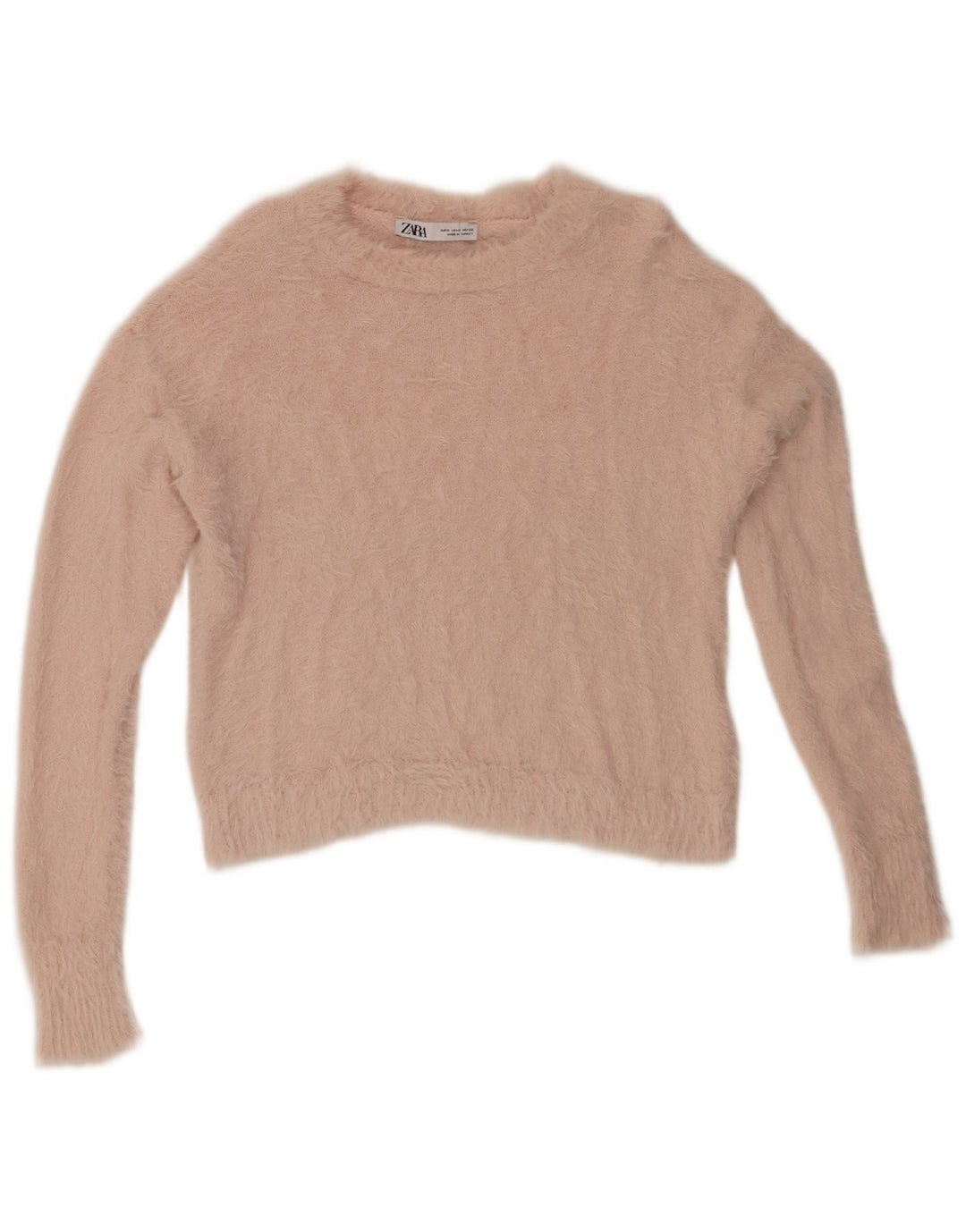 ZARA Damen Crop Crew Neck Pullover Pullover UK 10 Small Rosa Polyamid
