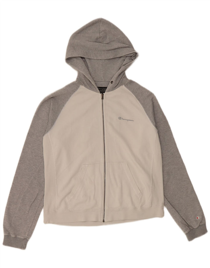 CHAMPION Damen-Kapuzenpullover mit Reißverschluss, UK 14, Mittelweiß, Colourblock-Baumwolle