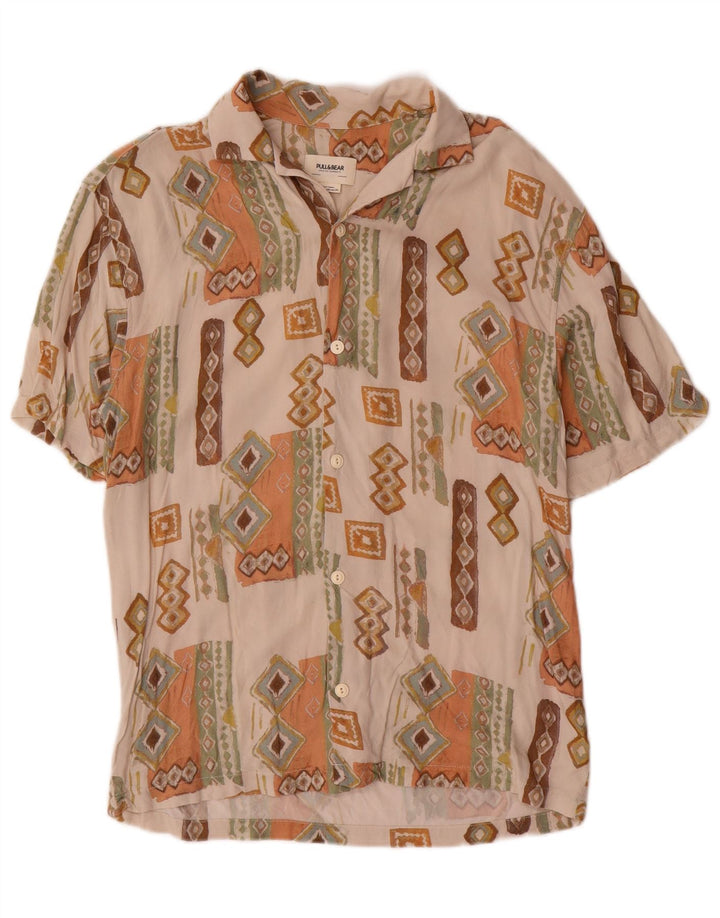 Pull & Bear Herren Kurzarmhemd XS Beige Geometrisch