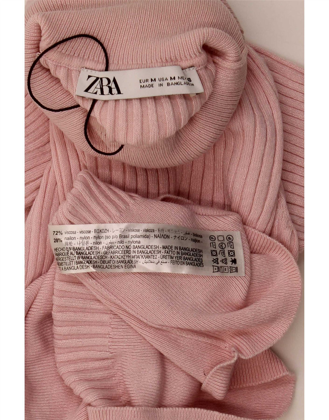 Zara Damen Rollkragen-Crop-Top UK 12 Mittelrosa Viskose