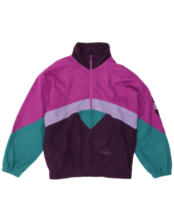 Vintage Mädchen-Fleecepullover mit Reißverschluss am Hals, 13–14 Jahre, mehrfarbig, Farbblock
