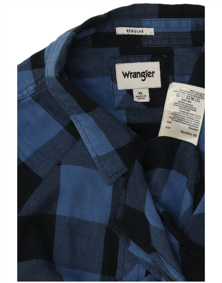 Wrangler Herren-Flanellhemd mit normaler Passform, XL, blaue Gingham-Baumwolle