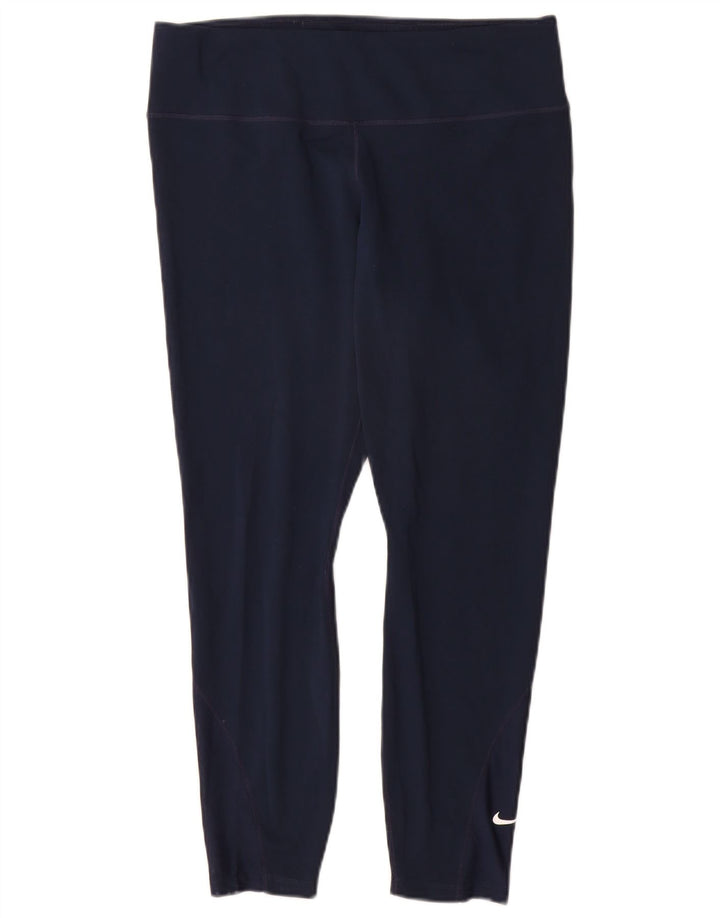 Nike Damen Dri Fit Crop Leggings UK 14 Large Marineblau