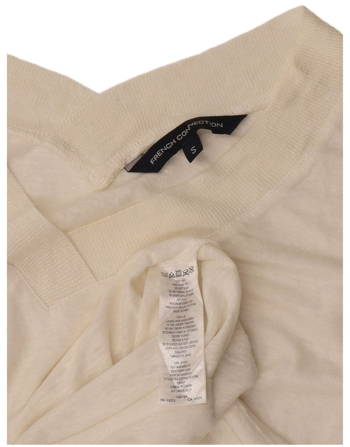 French Connection Damen Crop T-Shirt Top UK 10 Small Off White Linen