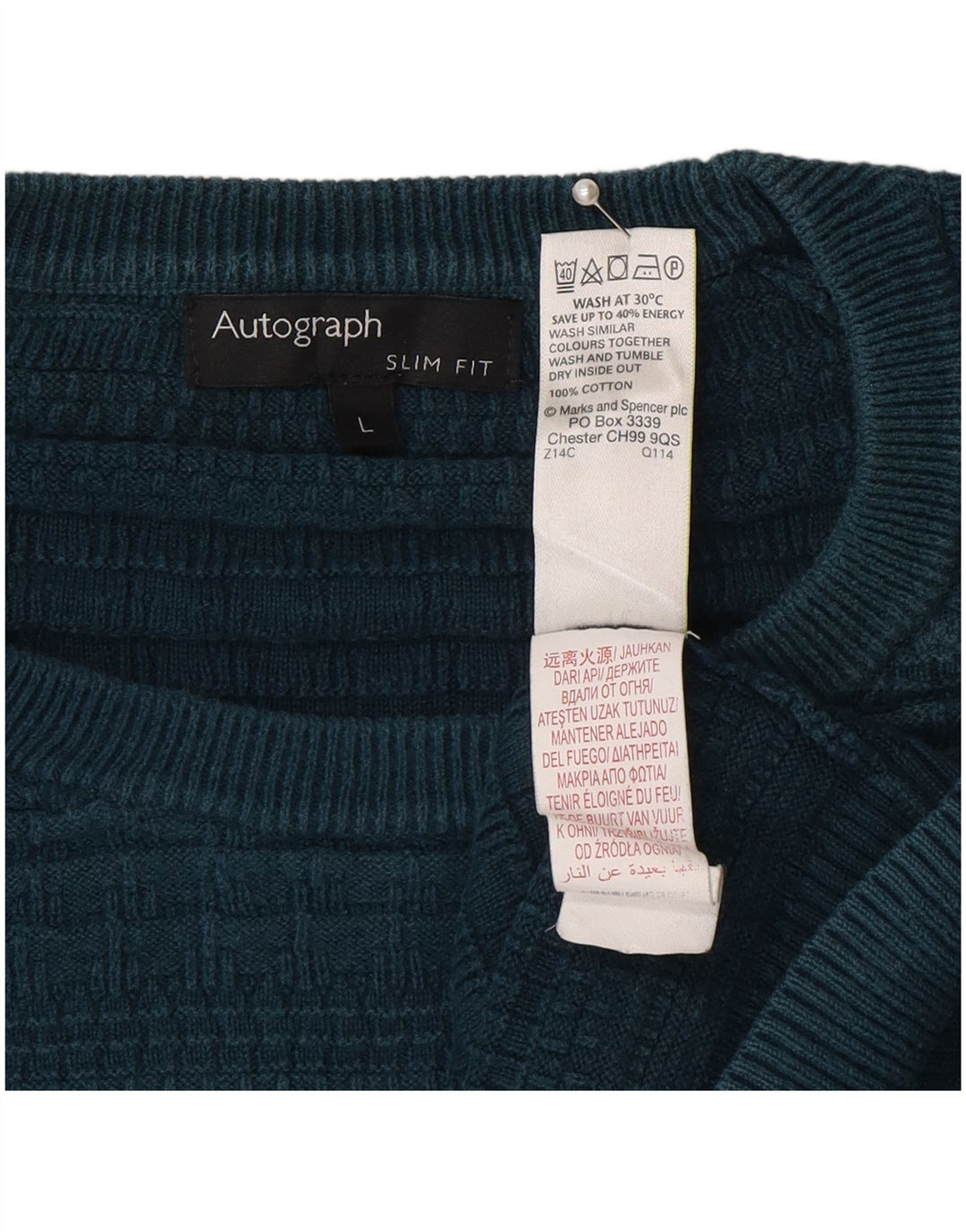 Marks & Spencer Herren Autograph Slim Fit Pullover mit Rundhalsausschnitt, Größe L, Blau