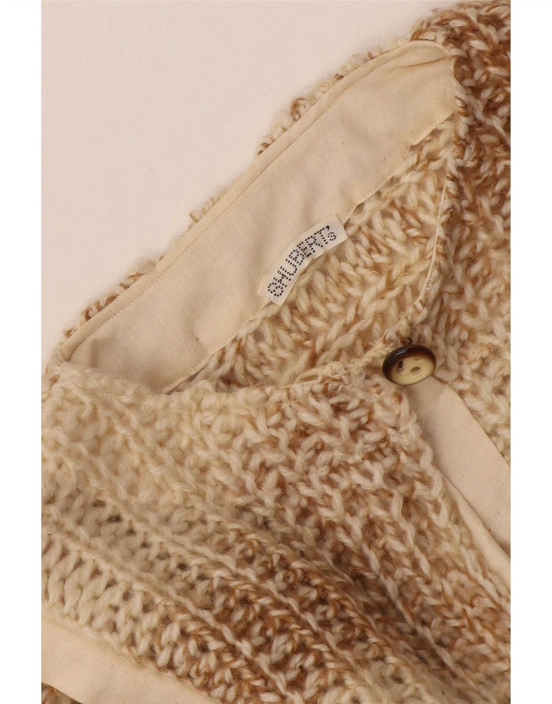 Vintage Damen-Pullover mit Knopfkragen, Gr. 10, Größe S, Beige, gefleckt