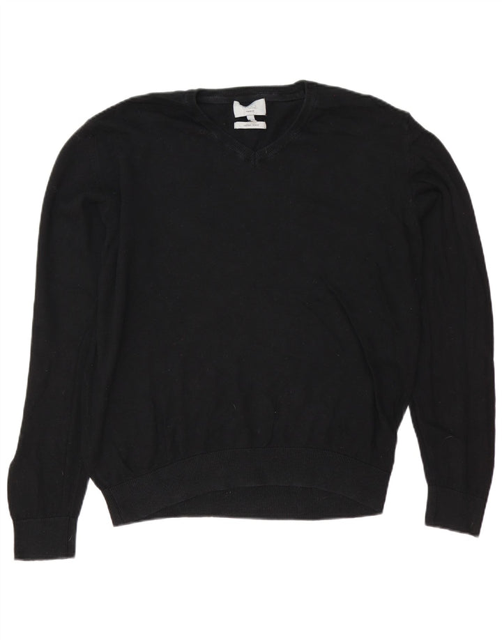 Marks & Spencer Herren-Pullover, reguläre Passform, V-Ausschnitt, groß, aus schwarzer Baumwolle