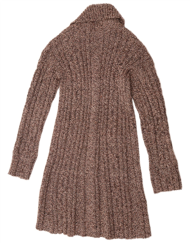 Vintage Damen Longline Cardigan Pullover UK 14 Mittelbraun