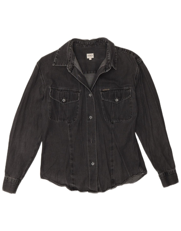 Calvin Klein Damen Jeanshemd UK 14 Large Graue Baumwolle