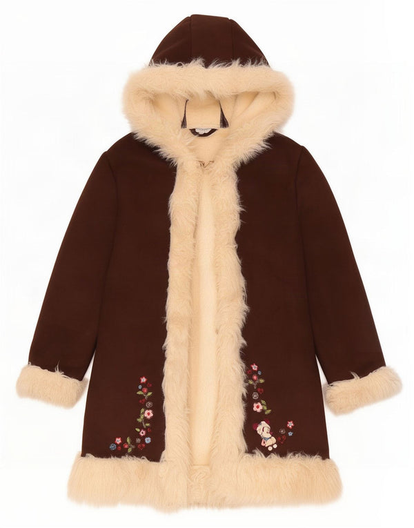 Disneyland Paris Mädchen-Sherpa-Mantel mit Kapuze, 9–10 Jahre, braun geblümt