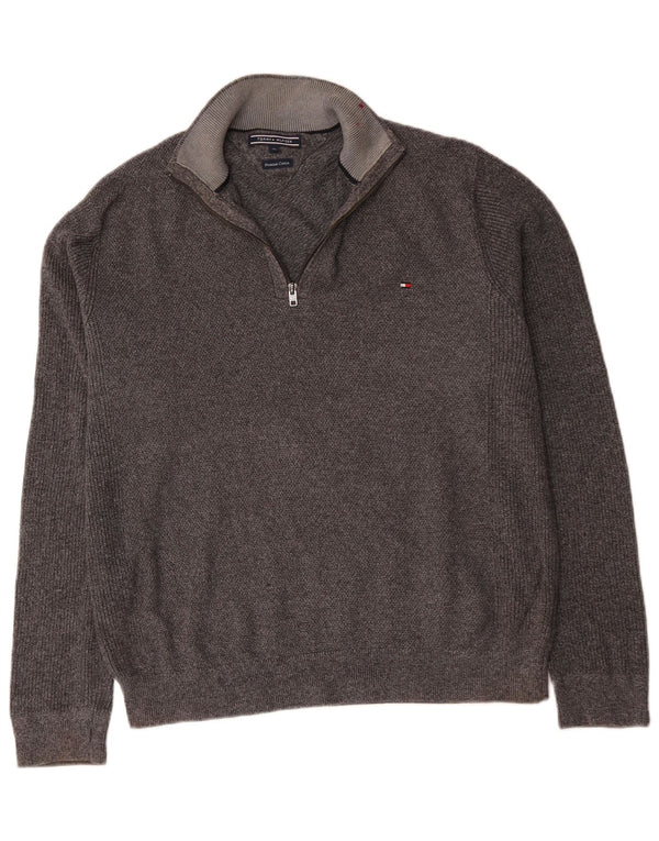 Tommy Hilfiger Herren-Pullover mit Reißverschluss, XL, graue Baumwolle