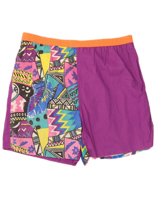 Vintage Herren Shorts Medium W32 Lila geometrische Baumwolle