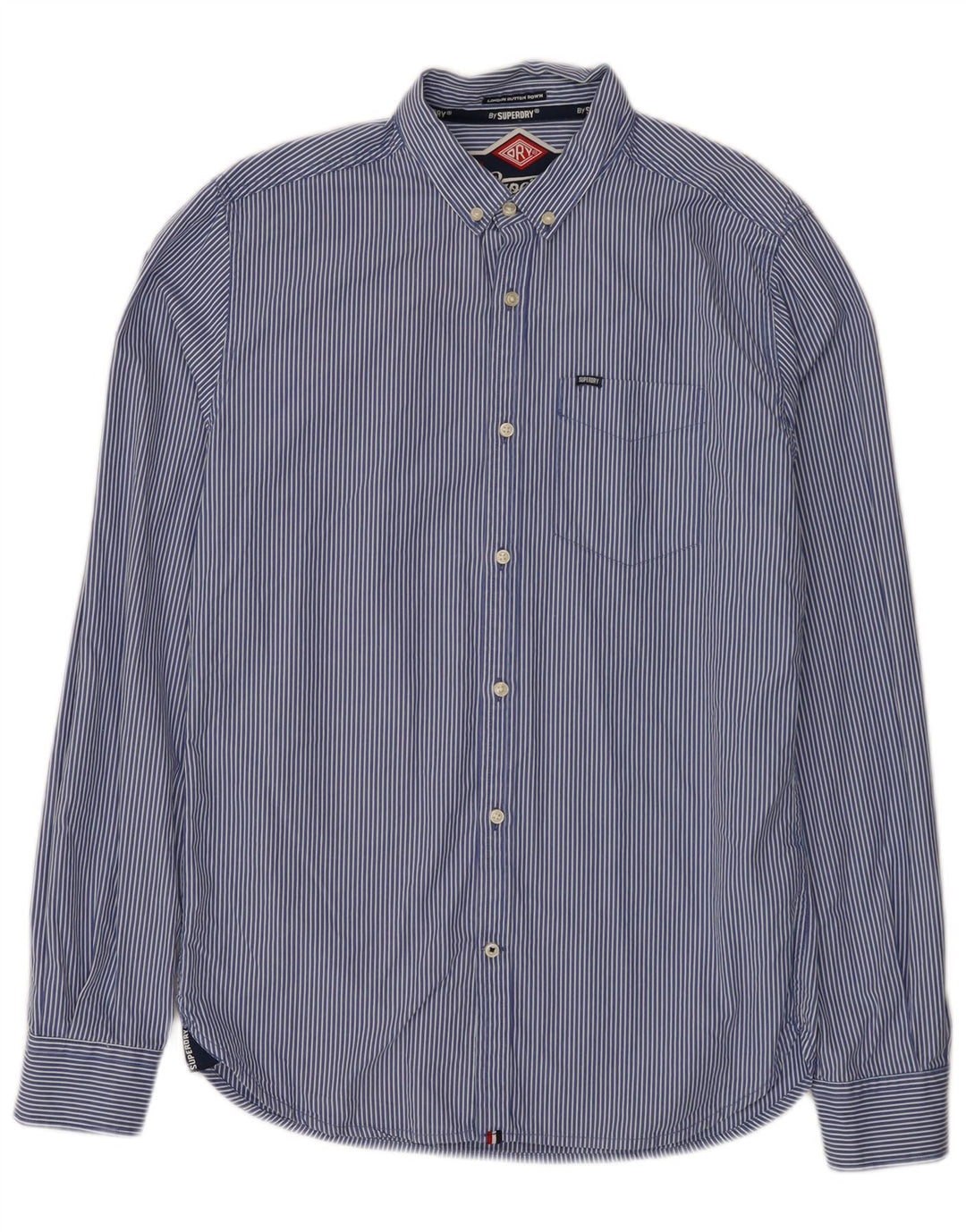 Superdry Herrenhemd aus mittelblauer Nadelstreifen-Baumwolle