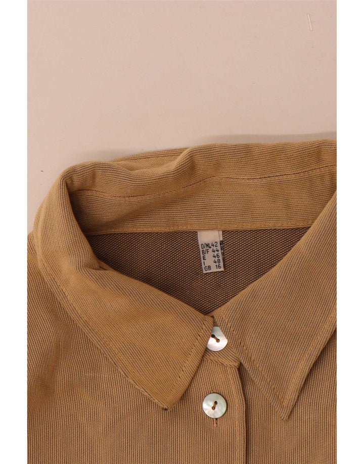 Vintage Damen Longline-Hemd UK 16 Large Beige Viskose