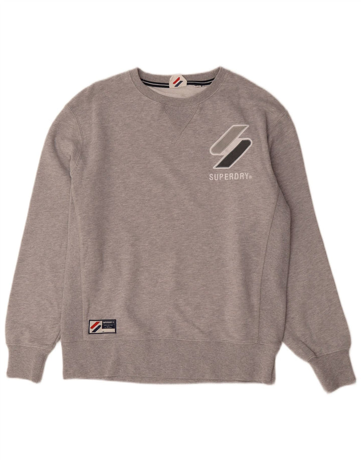 Superdry Herren Grafik-Sweatshirt-Pullover aus mittelgrau gesprenkelter Baumwolle