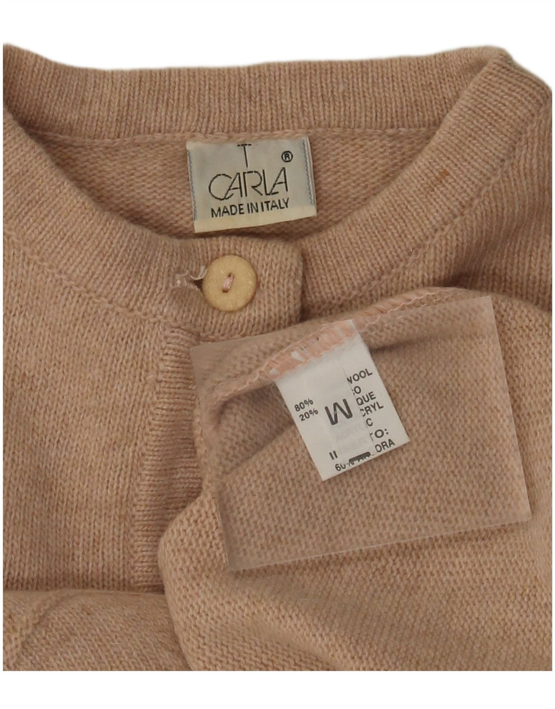 VINTAGE Damen-Pullover mit Knopfkragen, UK 14, Mittelbeige mit Blumenmuster