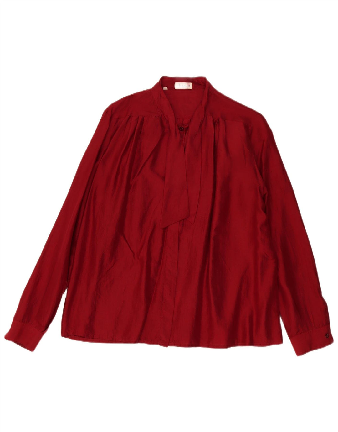 Vintage Damen-Hemdbluse mit Vorderkrawatte, IT 46, große Burgunder-Seide