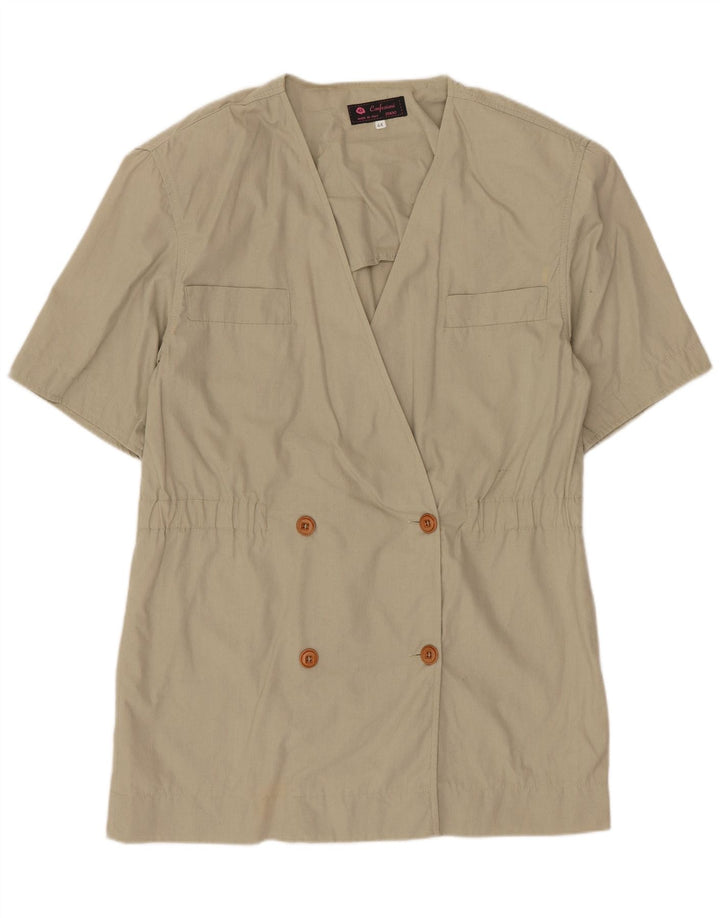 Vintage Damen Kurzarm Blazer Jacke IT 44 Medium Beige